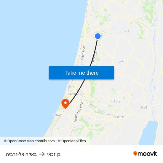 באקה אל-גרביה to בן זכאי map