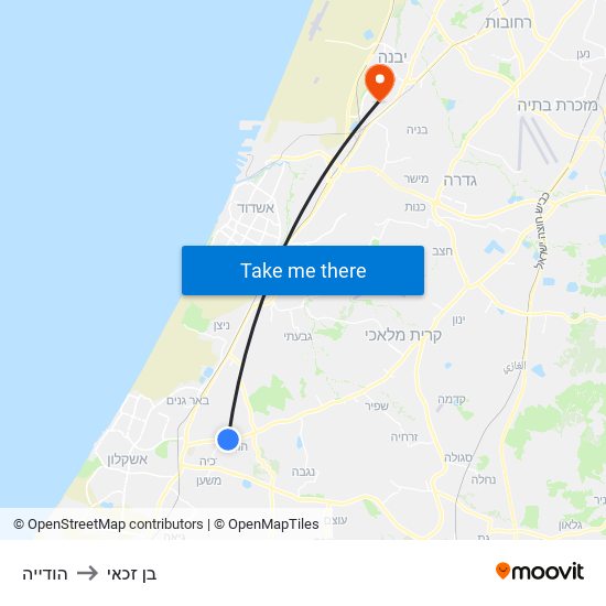 הודייה to בן זכאי map