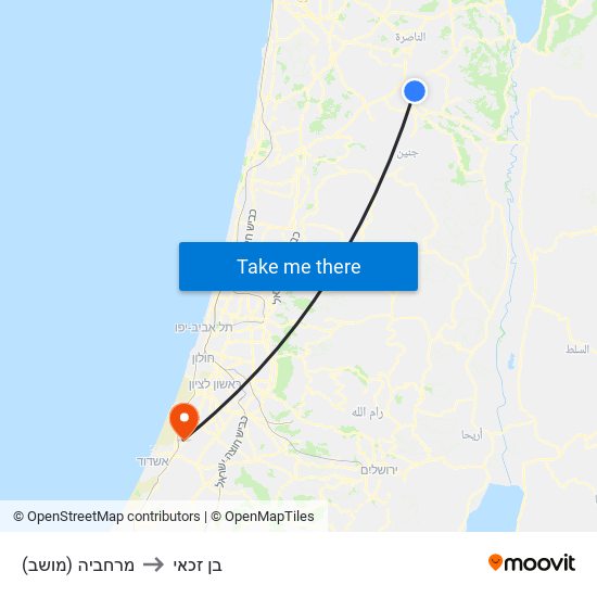 מרחביה (מושב) to בן זכאי map