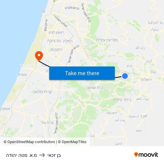 מ.א. מטה יהודה to בן זכאי map