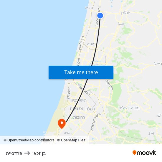 פרדסייה to בן זכאי map