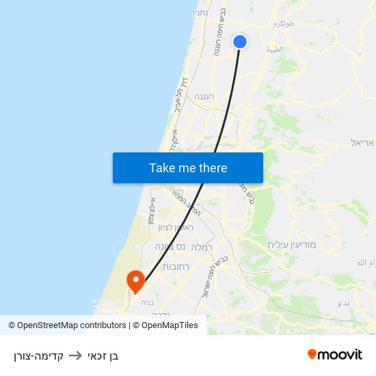 קדימה-צורן to בן זכאי map