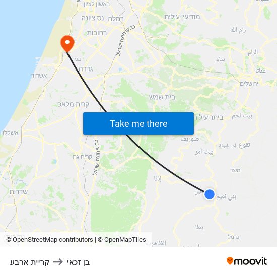 קריית ארבע to בן זכאי map