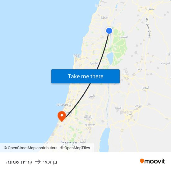 קריית שמונה to בן זכאי map