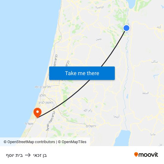 בית יוסף to בן זכאי map