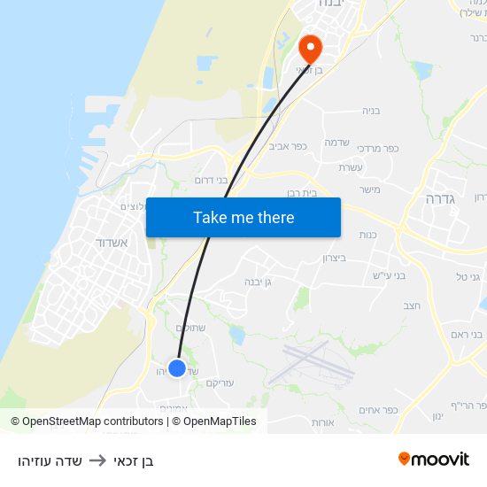 שדה עוזיהו to בן זכאי map