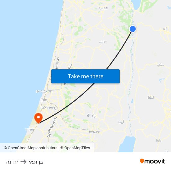 ירדנה to בן זכאי map