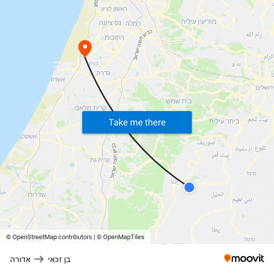 אדורה to בן זכאי map