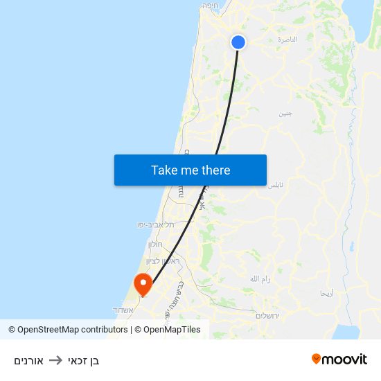 אורנים to בן זכאי map