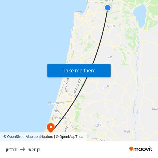 תרדיון to בן זכאי map