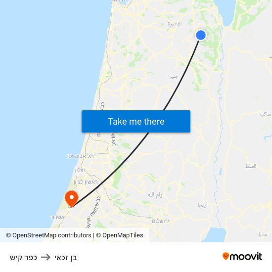 כפר קיש to בן זכאי map