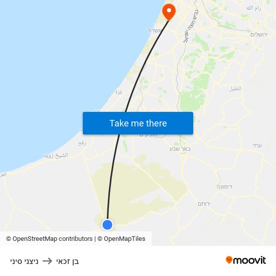 ניצני סיני to בן זכאי map