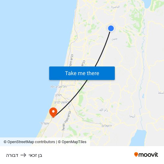 דבורה to בן זכאי map