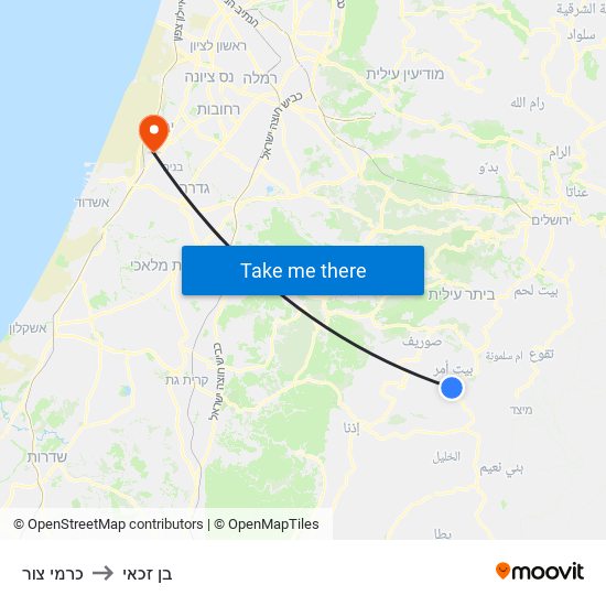 כרמי צור to בן זכאי map