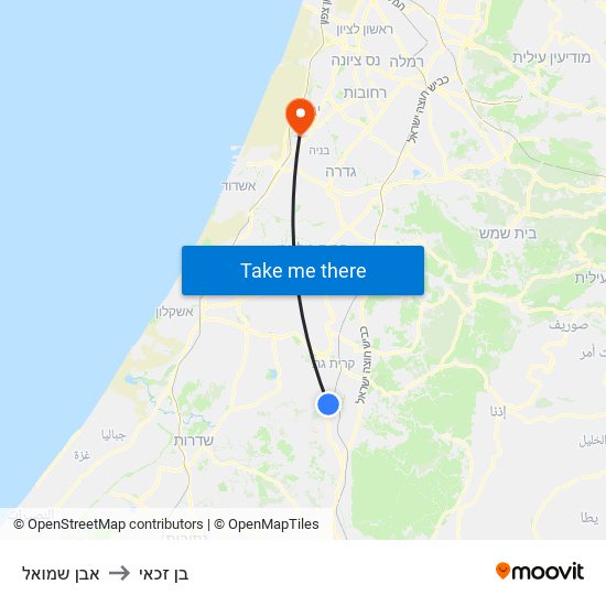 אבן שמואל to בן זכאי map