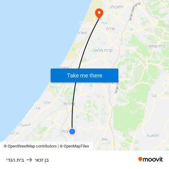 בית הגדי to בן זכאי map