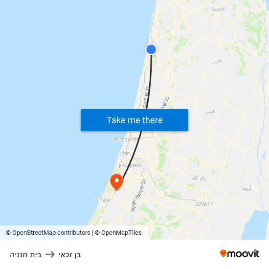 בית חנניה to בן זכאי map