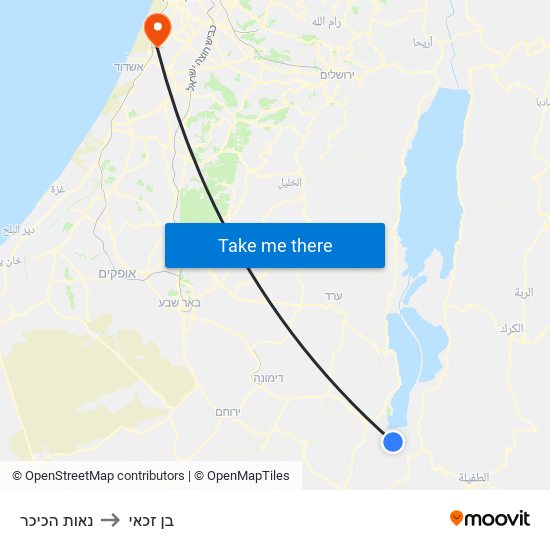 נאות הכיכר to בן זכאי map