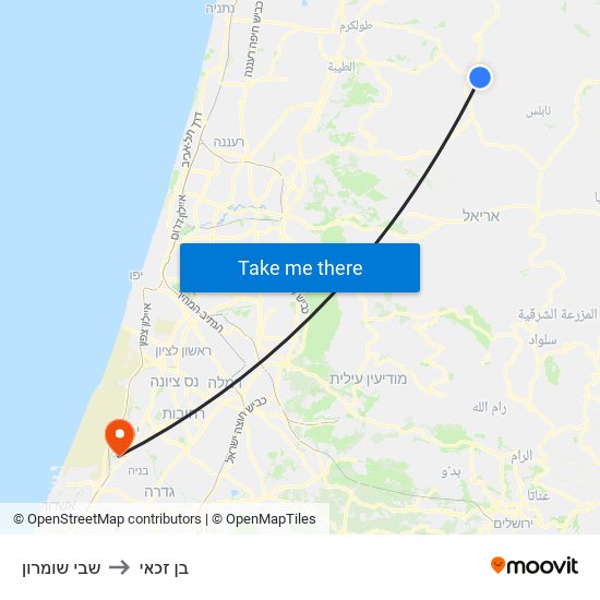 שבי שומרון to בן זכאי map