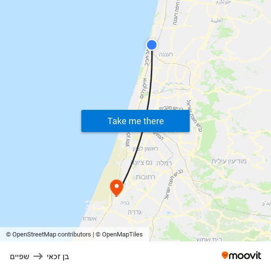 שפיים to בן זכאי map