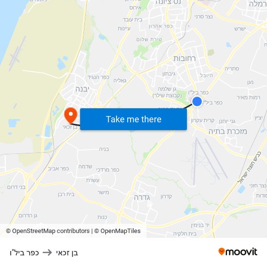 כפר ביל"ו to בן זכאי map