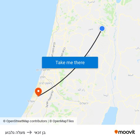 מעלה גלבוע to בן זכאי map