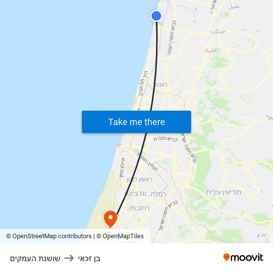 שושנת העמקים to בן זכאי map