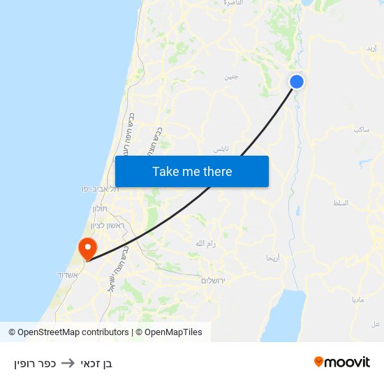 כפר רופין to בן זכאי map