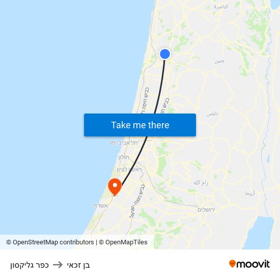 כפר גליקסון to בן זכאי map