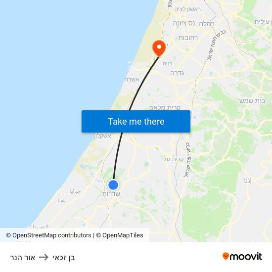 אור הנר to בן זכאי map