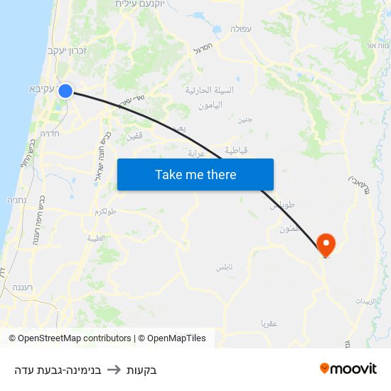 בנימינה-גבעת עדה to בקעות map