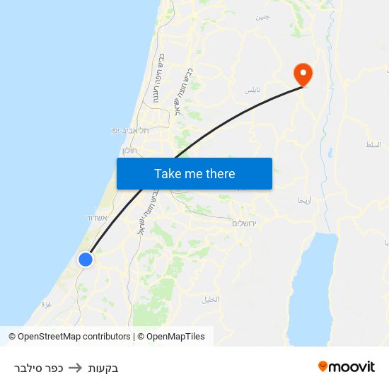 כפר סילבר to בקעות map