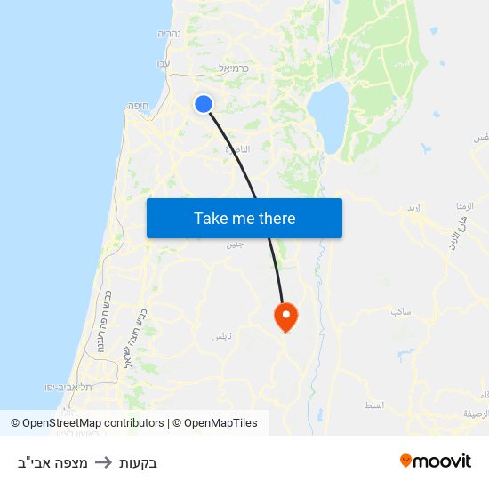 מצפה אבי"ב to בקעות map