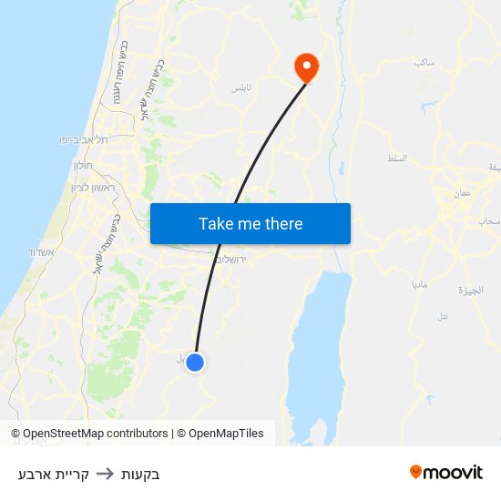 קריית ארבע to בקעות map