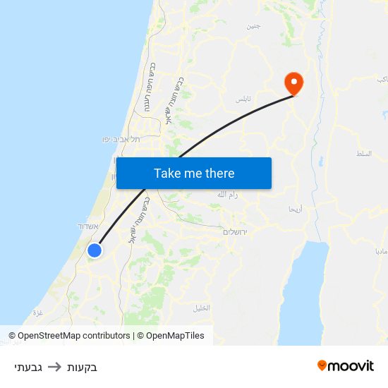 גבעתי to בקעות map