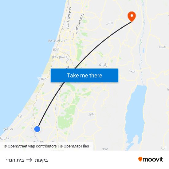 בית הגדי to בקעות map