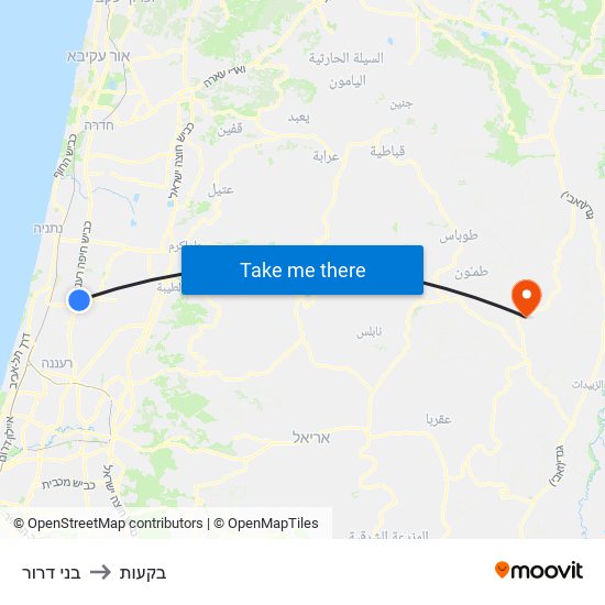 בני דרור to בקעות map