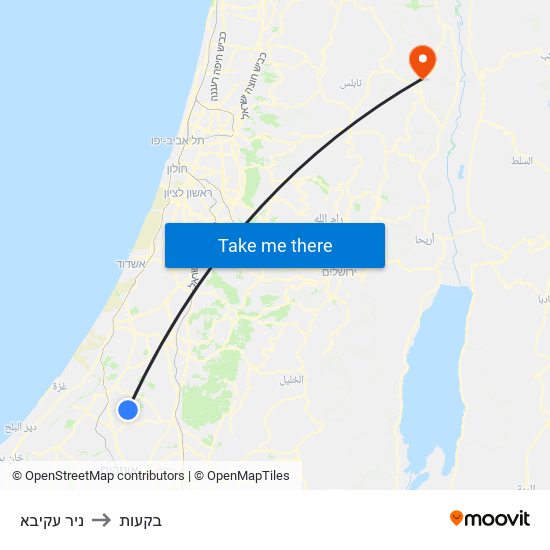 ניר עקיבא to בקעות map