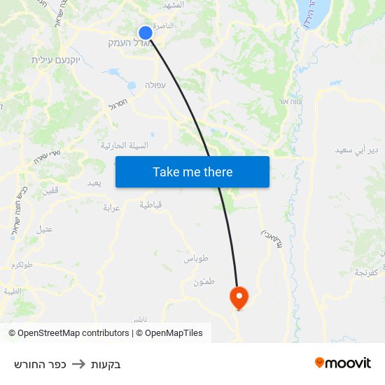 כפר החורש to בקעות map