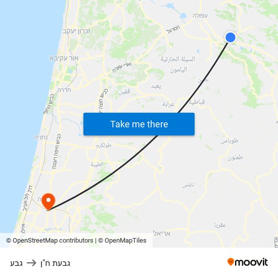 גבע to גבעת ח"ן map