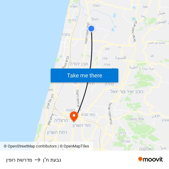 מדרשת רופין to גבעת ח"ן map