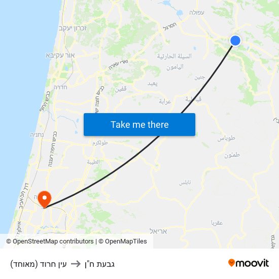 עין חרוד (מאוחד) to גבעת ח"ן map