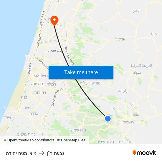 מ.א. מטה יהודה to גבעת ח"ן map