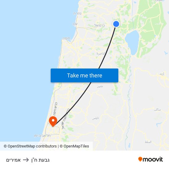 אמירים to גבעת ח"ן map