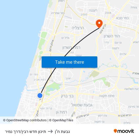 תיכון חדש רבין/דרך נמיר to גבעת ח"ן map