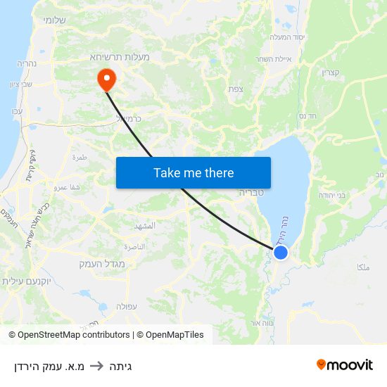מ.א. עמק הירדן to גיתה map