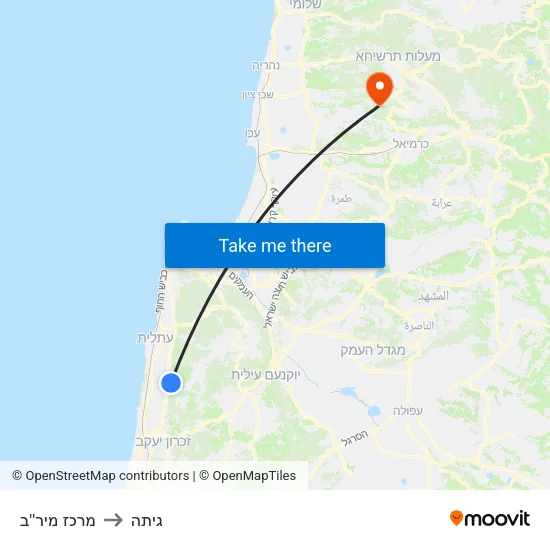 מרכז מיר''ב to גיתה map