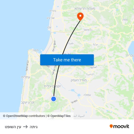 עין השופט to גיתה map