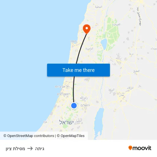 מסילת ציון to גיתה map