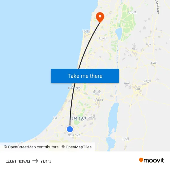 משמר הנגב to גיתה map